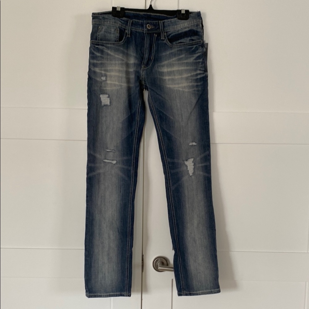 Mens Buffalo David Bitton Blue Slim Jeans with Distressed Details